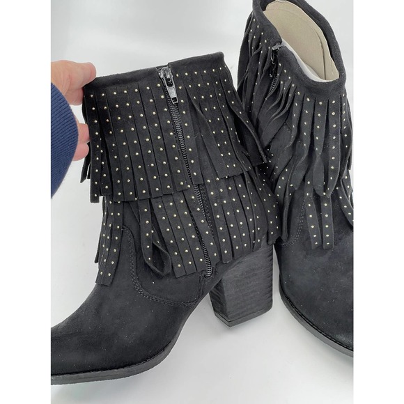 NEW NWT Coconuts by Matisse Flint Ankle Boots Bootie Black Suede Studded Fringe - Picture 9 of 12
